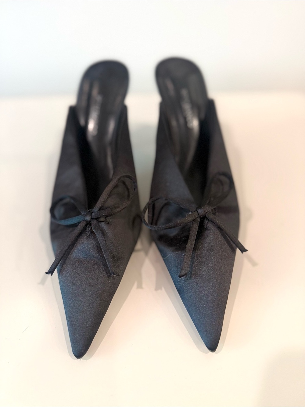 Tony Bianco Black Satin Pointed Bow Mules - Women
